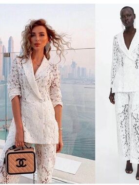 Zara Ivory Floral Lace Jacket